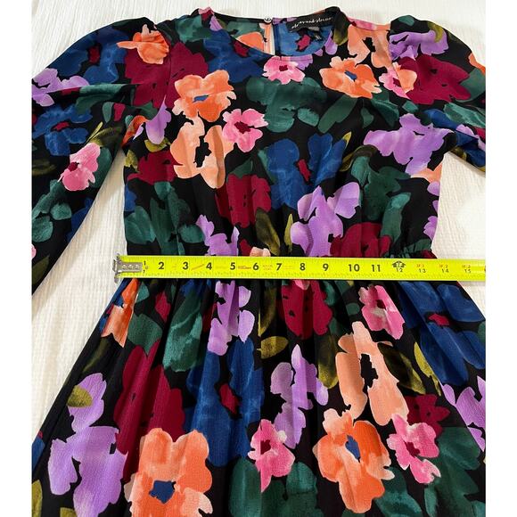 Clover and Sloane Long Sleeve Tiered Midi Black & Floral Dress Women's US 4 - Picture 3 of 7